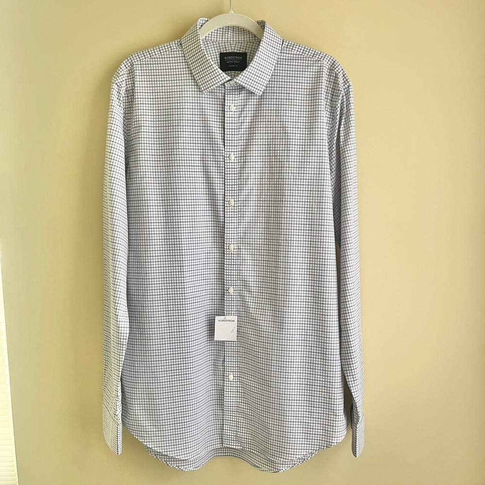 Nordstrom Men's Shop Shirt Men's 16 1/2 New NWT Cotton Classic Office Plaid Top